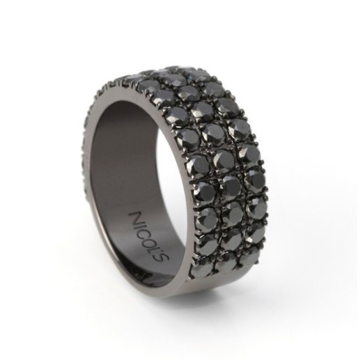 Anel em Ouro com Diamantes Negros Black Power - meia aliança