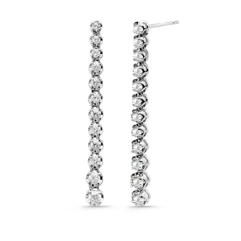 Pendientes Diamantes Largos 1.30Ct Riviere Oro Blanco - PENDIENTES