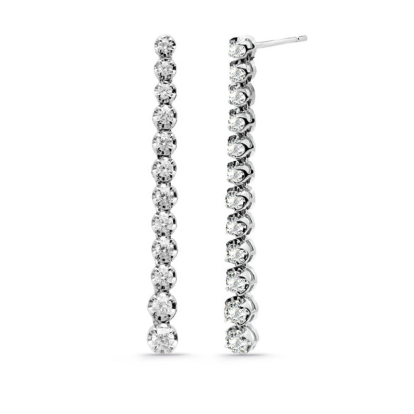 Pendientes Diamantes Largos 1.30Ct Riviere Oro Blanco - PENDIENTES