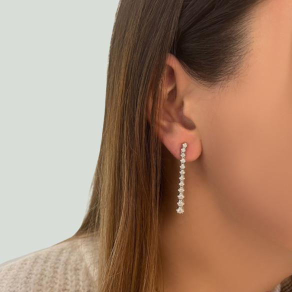 Pendientes Diamantes Largos 1.30Ct Riviere Oro Blanco - PENDIENTES