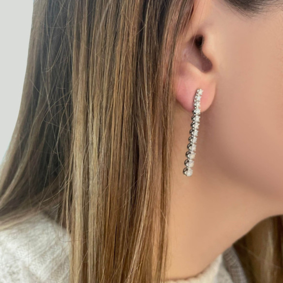 Pendientes Diamantes Largos 1.30Ct Riviere Oro Blanco - PENDIENTES