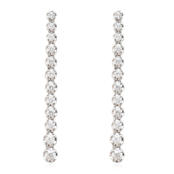 Pendientes Diamantes Largos 1.30Ct Riviere Oro Blanco - PENDIENTES