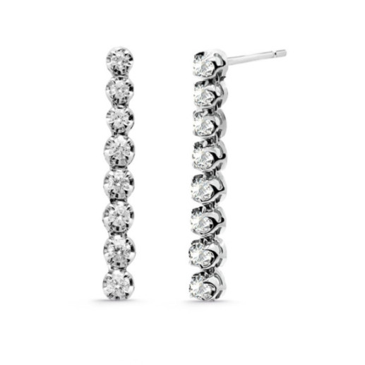 Brincos de diamante longo 0.55Ct Riviere ouro branco - Brincos de noiva