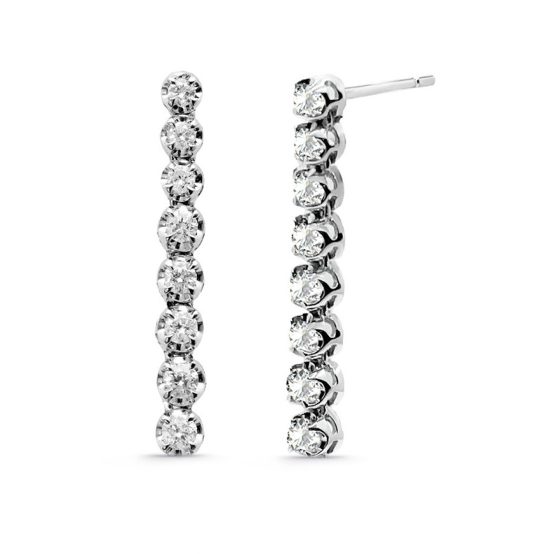 Pendientes Diamantes Largos 0.55Ct Riviere Oro Blanco - Boucles d'oreilles mariées