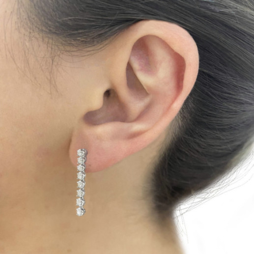 Pendientes Diamantes Largos 0.55Ct Riviere Oro Blanco - Pendientes de Novia 2