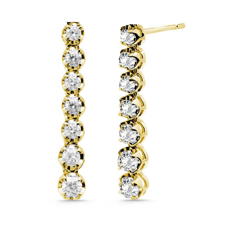 Pendientes Diamantes Largos 0.98Ct Riviere Oro Amarillo - PENDIENTES