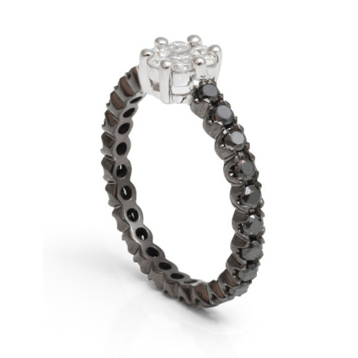 Anillo Diamantes Negros Blancos Black Power - Talla Brillante