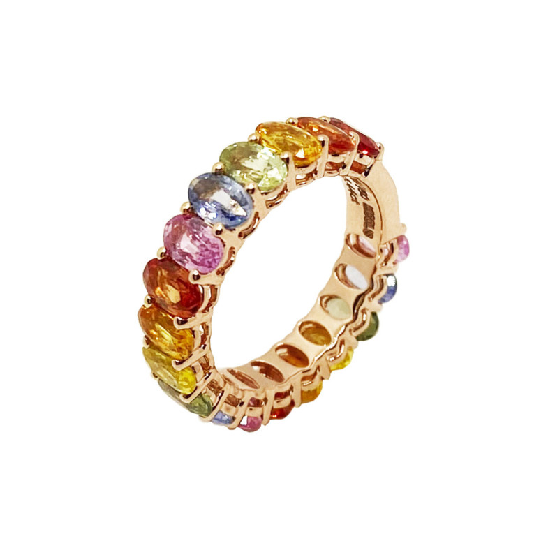Anello con zaffiri color oro rosa arcobaleno - Anelli zaffiro