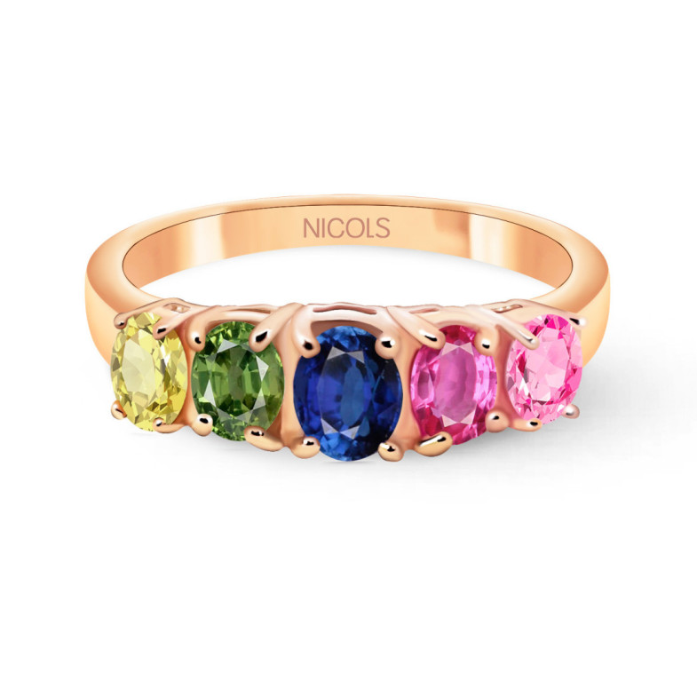 Cores de anel de safira e rosa Ruby Rainbow ouro - Anéis de safira
