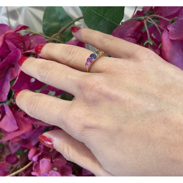 Sapphires Ring and Ruby Rose Gold Color RAINBOW - Sapphire rings