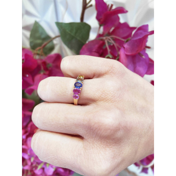 Anello zaffiro colori e oro arcobaleno rosso - Anelli zaffiro