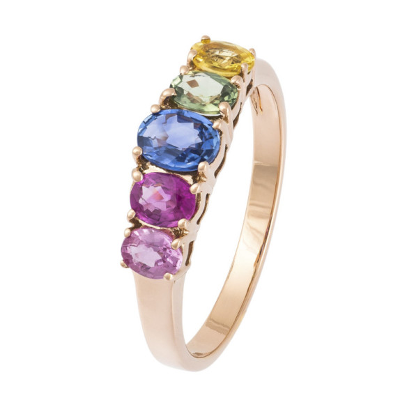 Sapphires Ring and Ruby Rose Gold Color RAINBOW - Sapphire rings