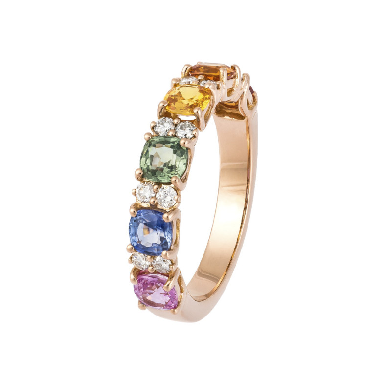 Anillo Diamantes Y Zafiros Colores Rainbow - Anillos Oro Rosa