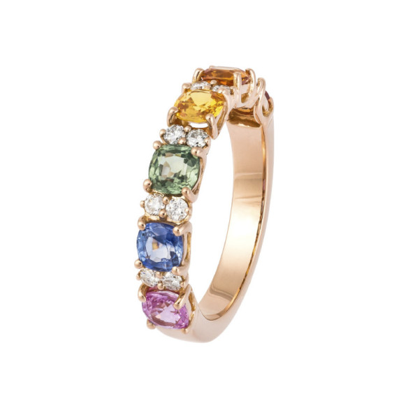 Anillo Diamantes Y Zafiros Colores Rainbow - Anillos Oro Rosa