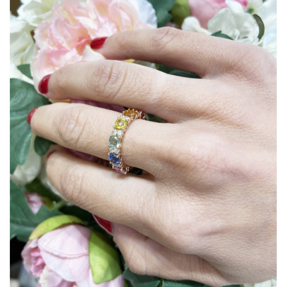 Anillo Diamantes Y Zafiros Colores Rainbow - Anillos Oro Rosa