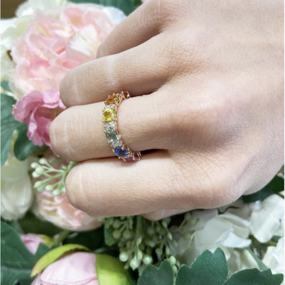 Anillo Diamantes Y Zafiros Colores Rainbow - Anillos Oro Rosa