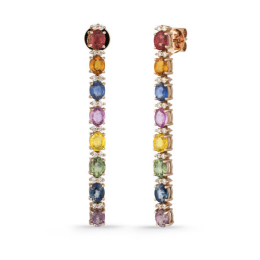 Orecchini con zaffiri Colori arcobaleno in oro rosa - Orecchini altre pietre colorate