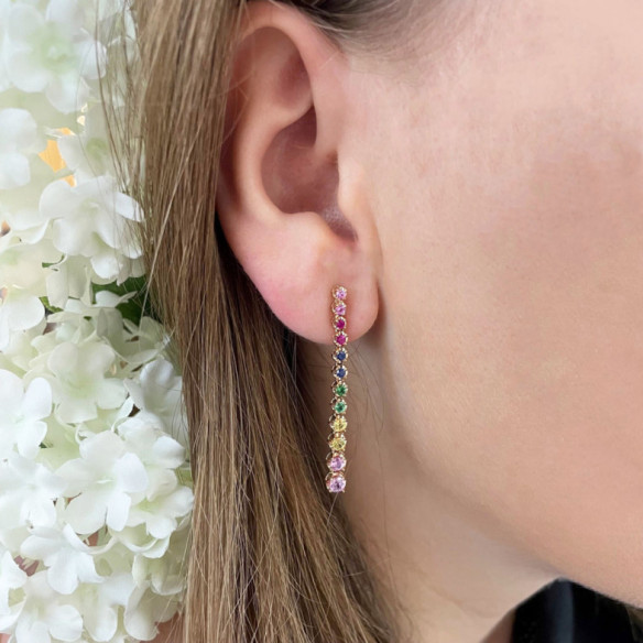 Pendientes Largos Zafiros Colores Riviere Nicols - Pendientes Otras Piedras de Colores