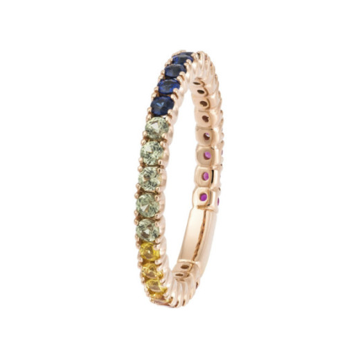 Anillo Oro Rosa Rainbow 19 Zafiros Colores 0.98Ct - Bagues en saphir
