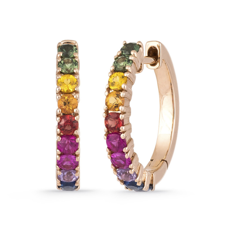 Pendientes Aro Zafiros Colores Oro Rosa Rainbow - Pendientes Otras Piedras de Colores