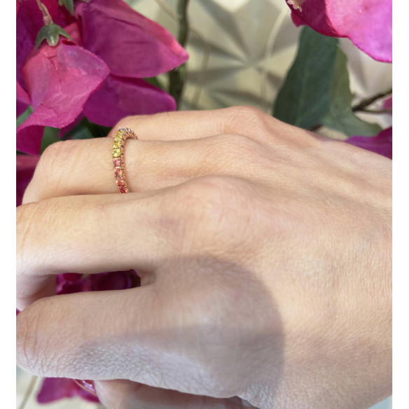 Riviere RAINBOW Rose Gold Colored Sapphires Ring - Sapphire rings