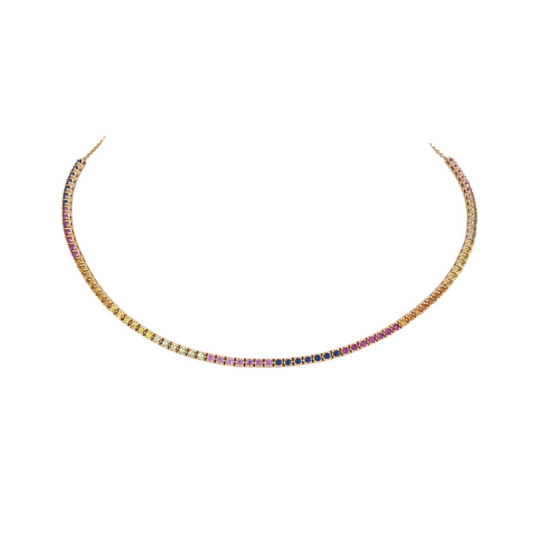 RAINBOW Rose Gold Colors Sapphires Choker - Necklaces