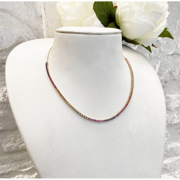 RAINBOW Rose Gold Colors Sapphires Choker - Necklaces