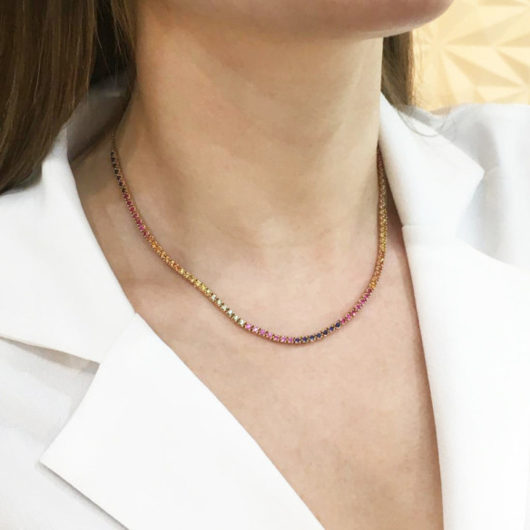 RAINBOW Rose Gold Colors Sapphires Choker - Necklaces