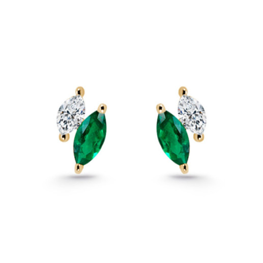 Pendientes Trepadores Marquise Diamantes y Esmeraldas Oro Amarillo - Pendientes Trepadores