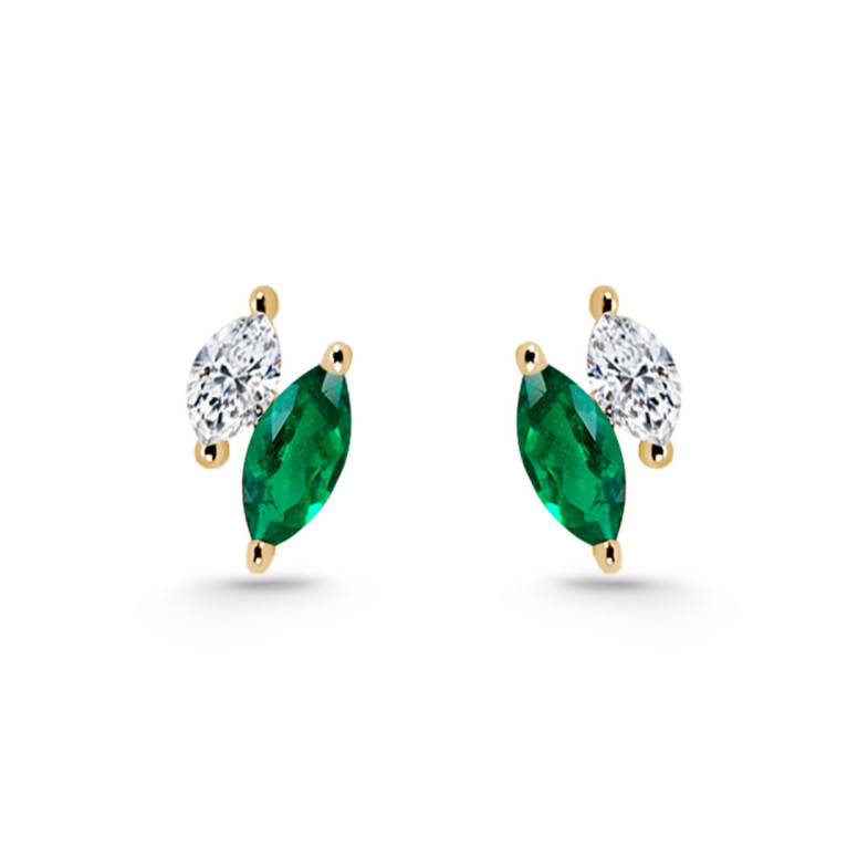 Pendientes Trepadores Marquise Diamantes y Esmeraldas Oro Amarillo - Pendientes Trepadores