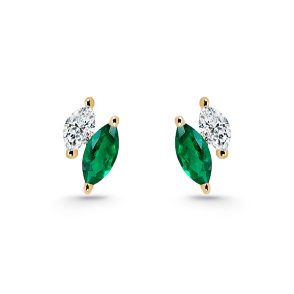 Pendientes Trepadores Marquise Diamantes y Esmeraldas Oro Amarillo - Boucles d'oreilles d'escalade