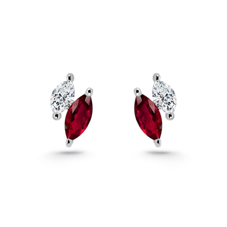 Pendientes Trepadores Marquise Diamantes y Rubíes - Pendientes Trepadores