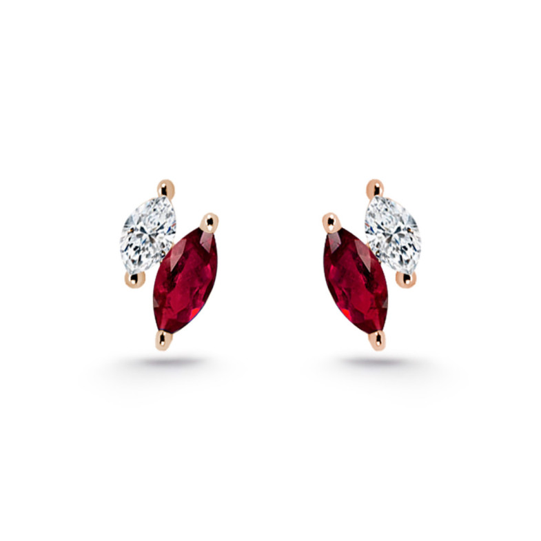 Pendientes Trepadores Marquise Diamantes y Rubíes Oro Rosa - Orecchini arrampicati