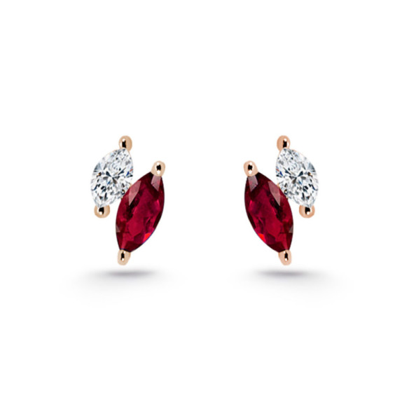 Pendientes Trepadores Marquise Diamantes y Rubíes Oro Rosa - Brincos de escalada