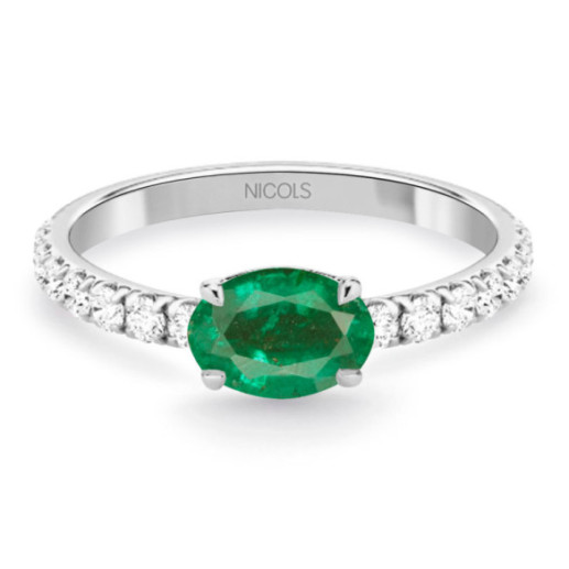 Anillo Esmeralda y Diamantes Lolita 0.45 - Bagues de fiançailles vertes