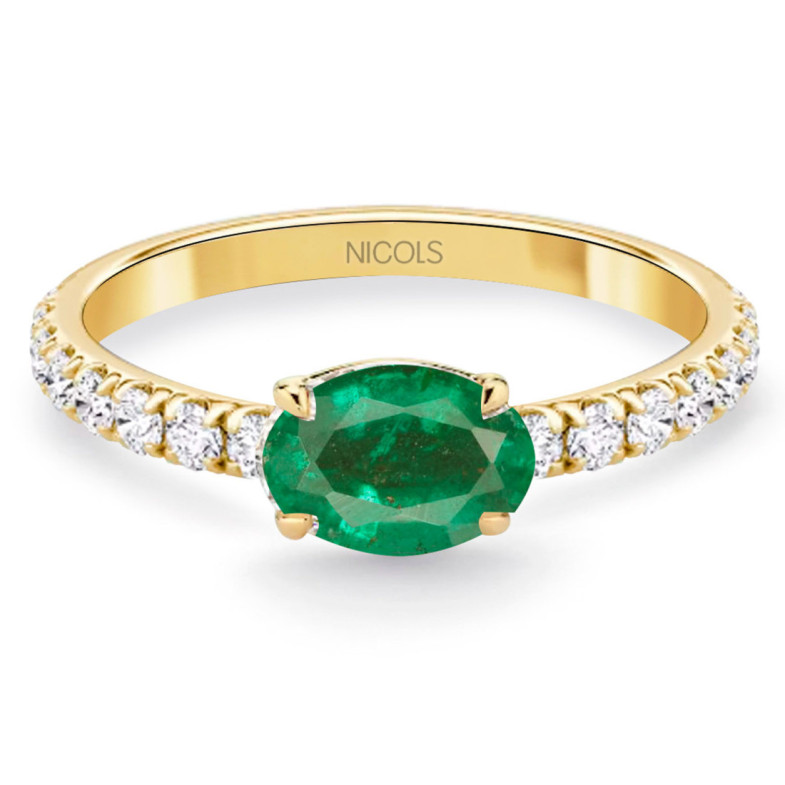 Anillo Esmeralda y Diamantes Lolita 0.45 Oro Amarillo - Anelli di fidanzamento verde