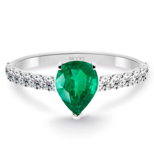 Anillo pera Lolita Esmeralda y Diamantes 0.85 Oro Blanco - ANILLOS