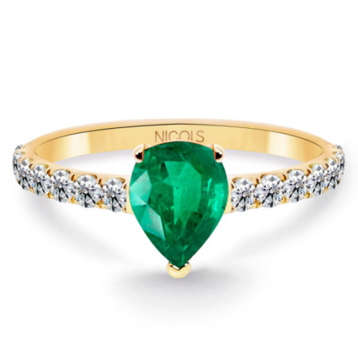 Anillo pera Lolita Esmeralda y Diamantes 0.85 Oro Amarillo - Promessa anéis diamantes