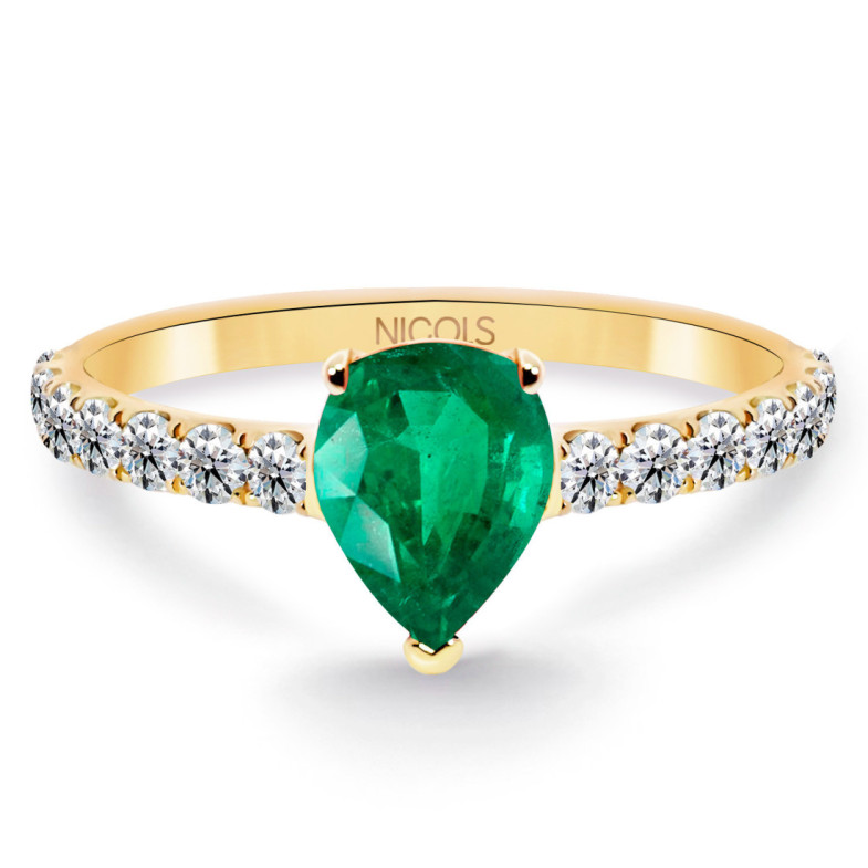 Anillo pera Lolita Esmeralda y Diamantes 0.85 Oro Amarillo - Anillos de Promesa Diamantes