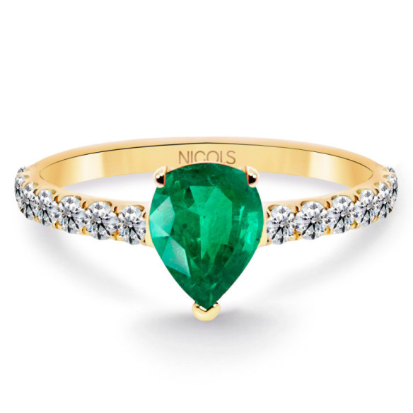 Anillo pera Lolita Esmeralda y Diamantes 0.85 Oro Amarillo - Anillos de Promesa Diamantes