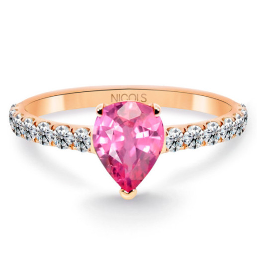Anillo pera Lolita Zafiro rosa y Diamantes 0.80 Oro Rosa - Anillos de Zafiro