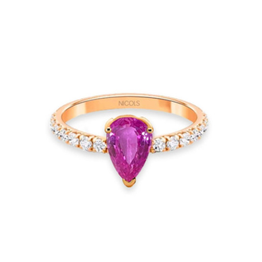 Anillo pera Lolita Zafiro rosa y Diamantes 0.80 Oro Rosa - Anillos de Zafiro 2