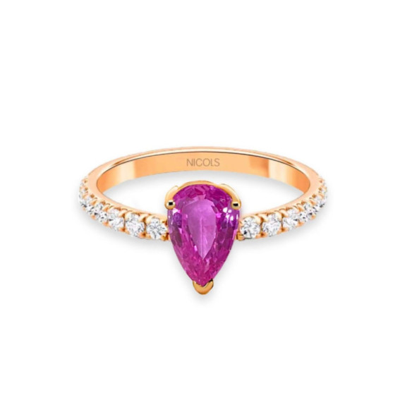 Anillo pera Lolita Zafiro rosa y Diamantes 0.80 Oro Rosa - Anelli zaffiro