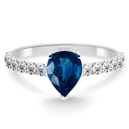 Anillo pera Lolita Zafiro y Diamantes 0.85 Oro Blanco - ANILLOS