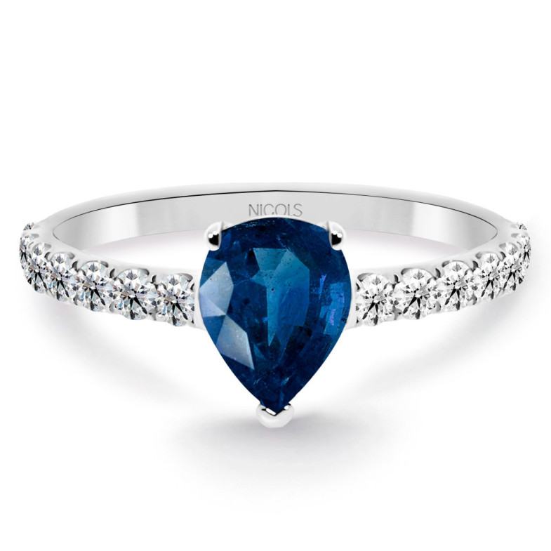 Anillo pera Lolita Zafiro y Diamantes 0.85 Oro Blanco - ANELLI