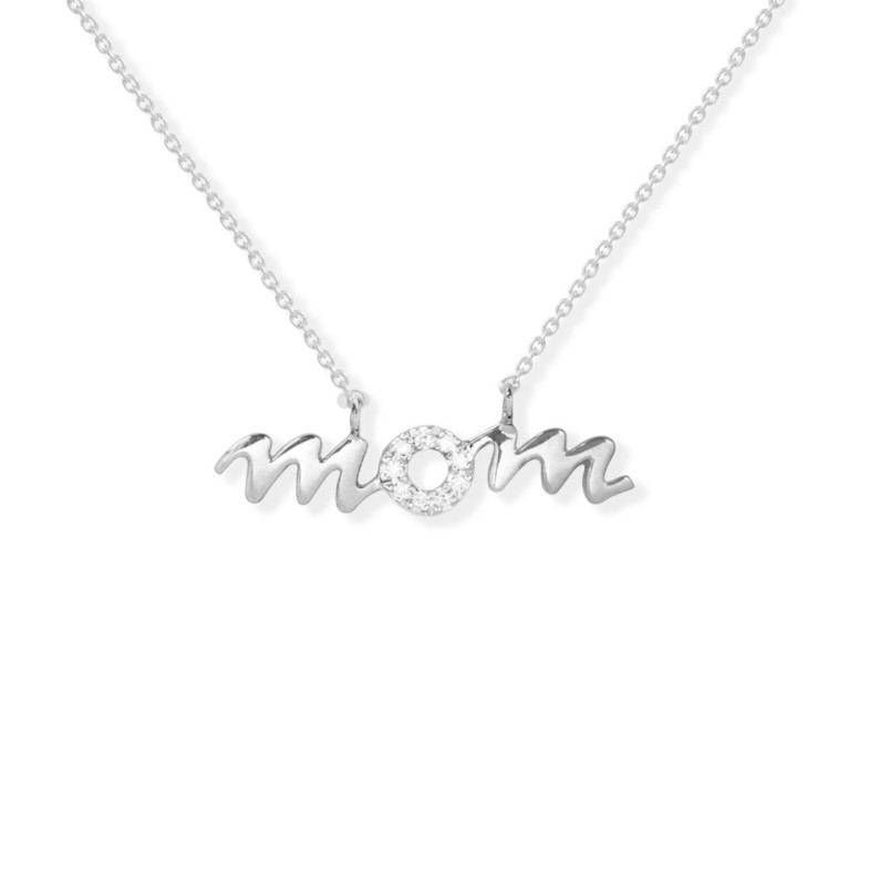 Collar Oro Blanco Mom Mama Mini Details - Collares de Diamantes
