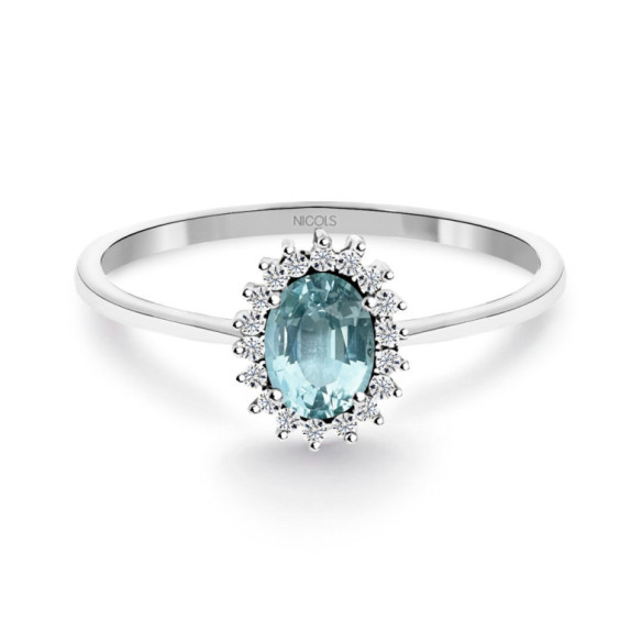 Ring mit Aquamarin und Bonbondiamanten - Ringe andere Edelsteine