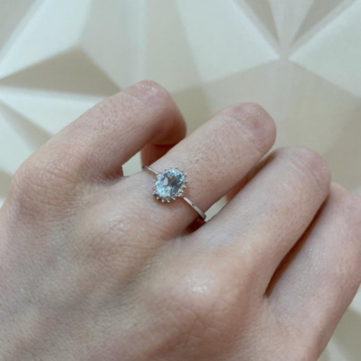 Anillo Aguamarina y Diamantes Oro Blanco Candy - Anillos Otras Piedras Preciosas 2