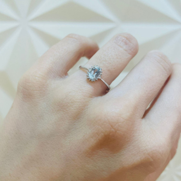Candy Aquamarine and Diamond Ring in White Gold - Rings other precious stones
