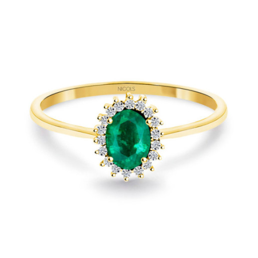 Anillo Esmeralda 0.50 Diamantes Candy Oro Amarillo - Smeraldo